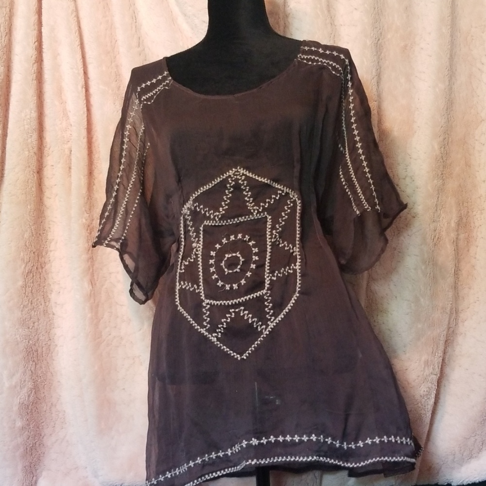 Sheer purple embroidered blouse